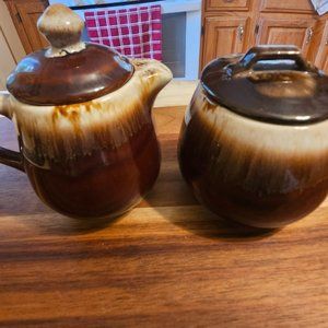 vintage mcoy pottery brown drip glaze sugarbowl&creamer USA